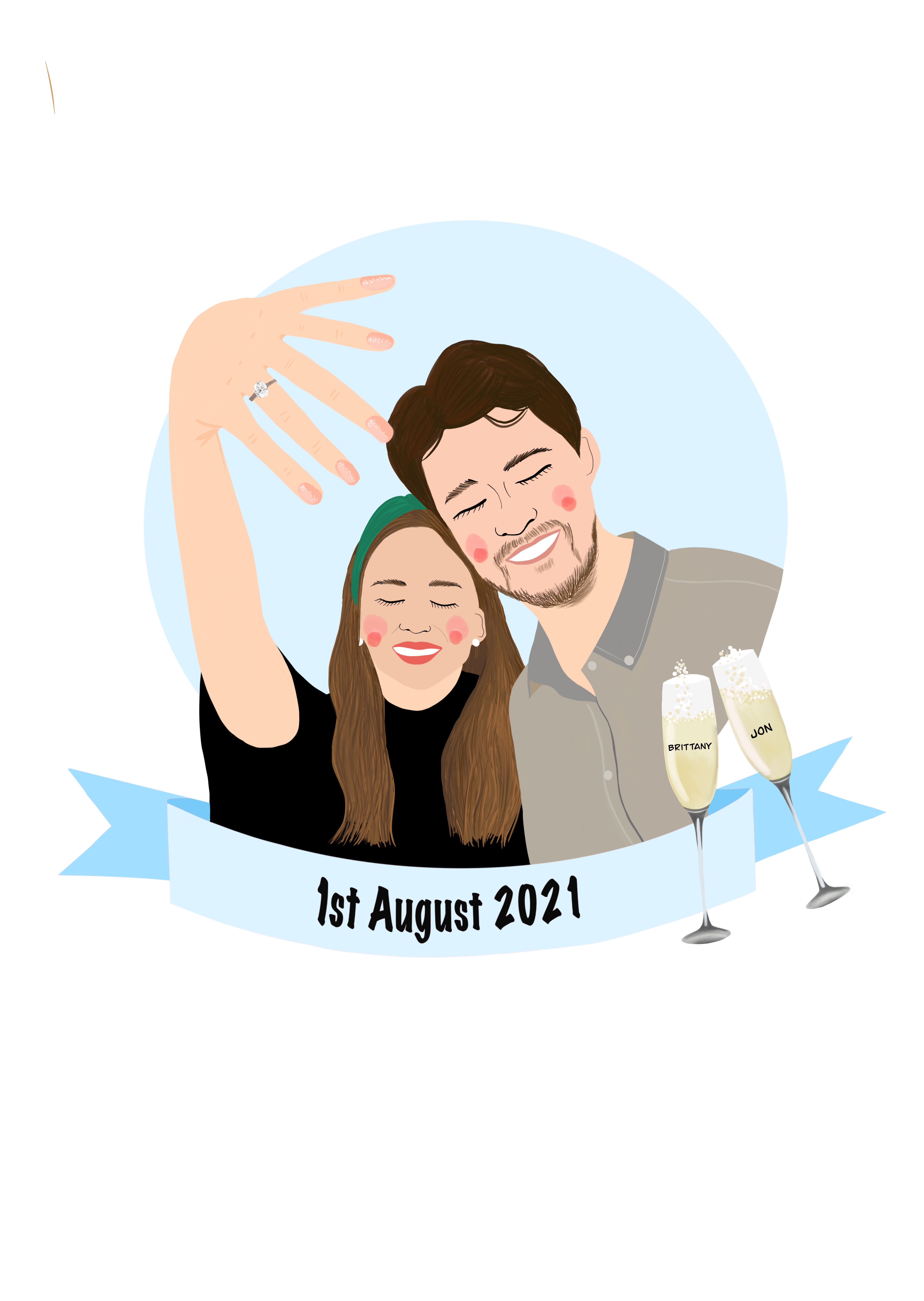 illustration of woman and man celebrating getting engaged