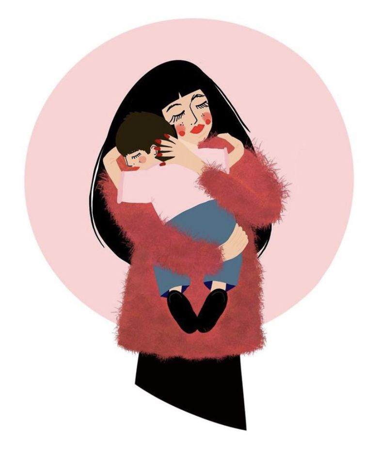 illustration of woman hugging child