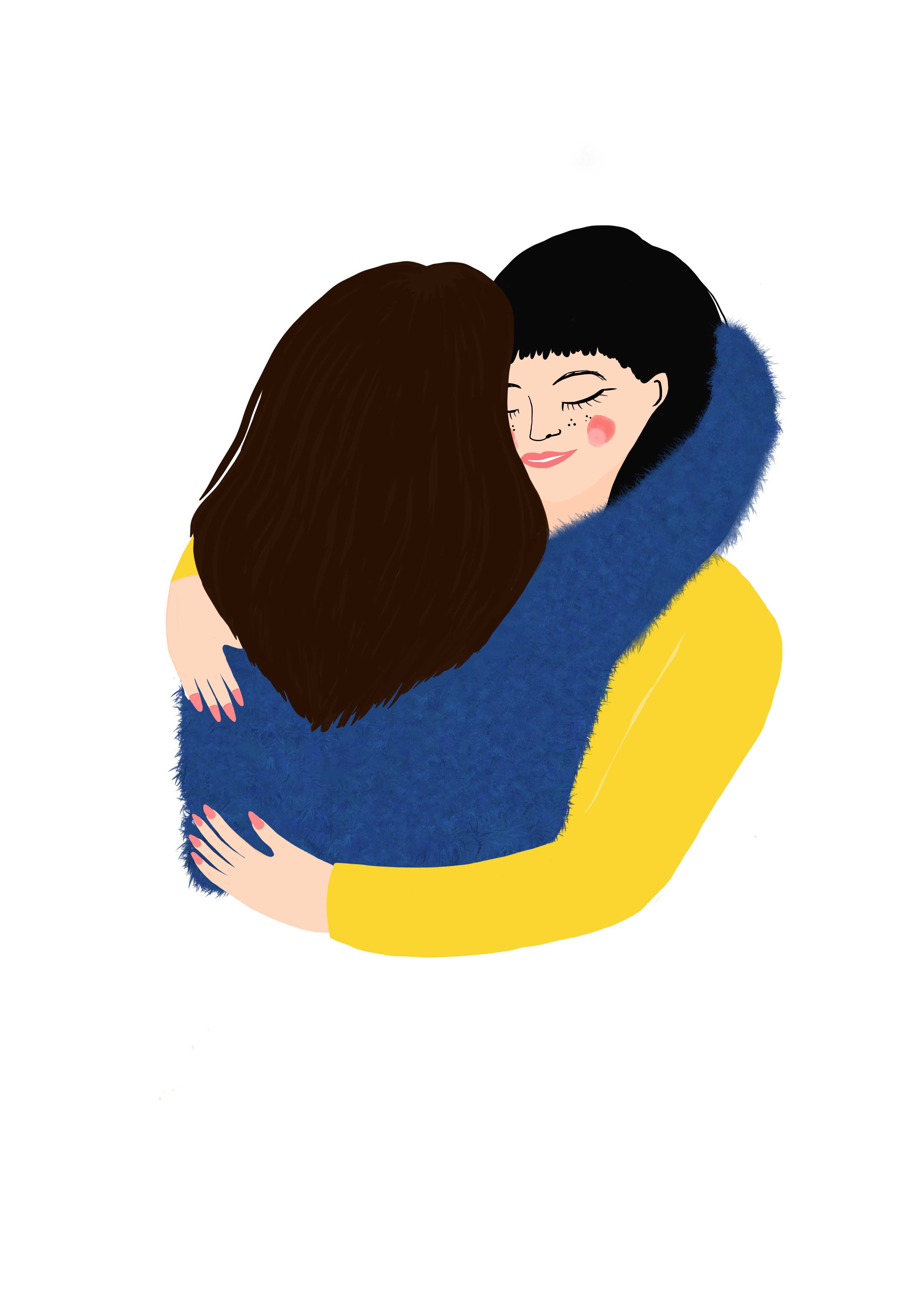 illustration of woman hugging another woman