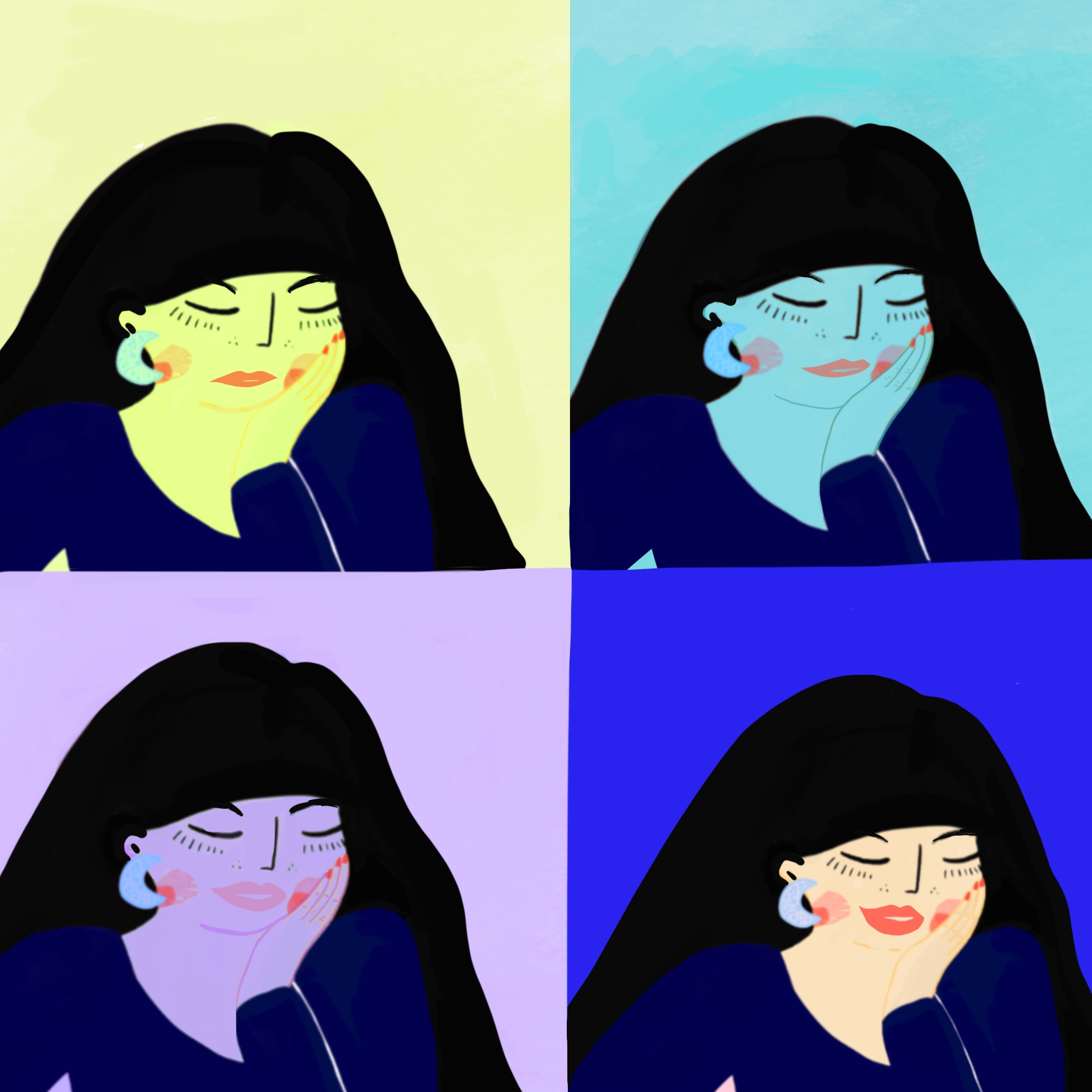 illustration of woman x 4 in style of andy warhol